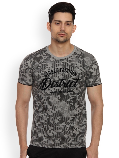 

Duke Men Grey Printed Round Neck T-shirt
