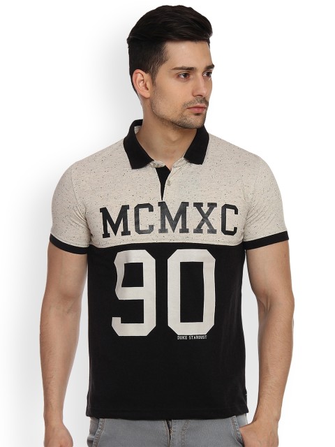 

Duke Men Black Colourblocked Polo Collar T-shirt