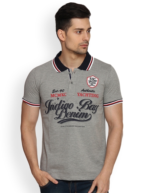 

Duke Men Grey Melange Printed Polo Collar T-shirt