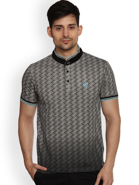

Duke Men Grey Printed Mandarin Collar T-shirt