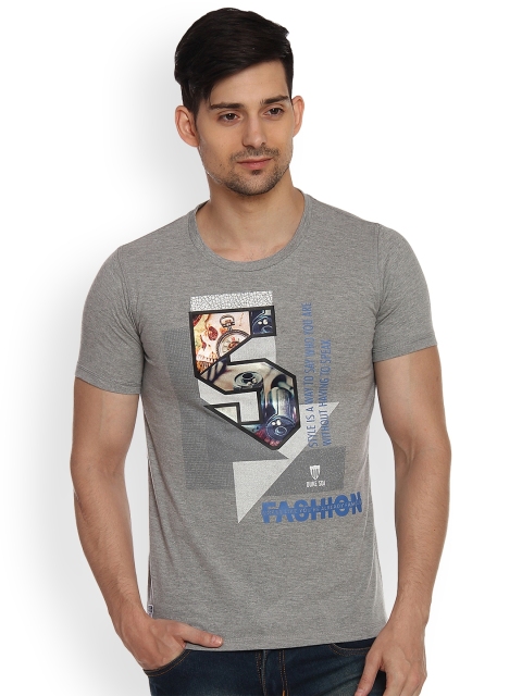 

Duke Men Grey Melange Printed Round Neck T-shirt