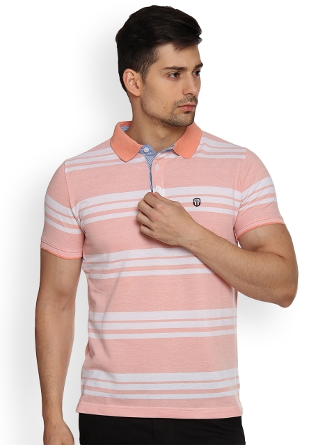 

Duke Men Orange Striped Polo Collar T-shirt