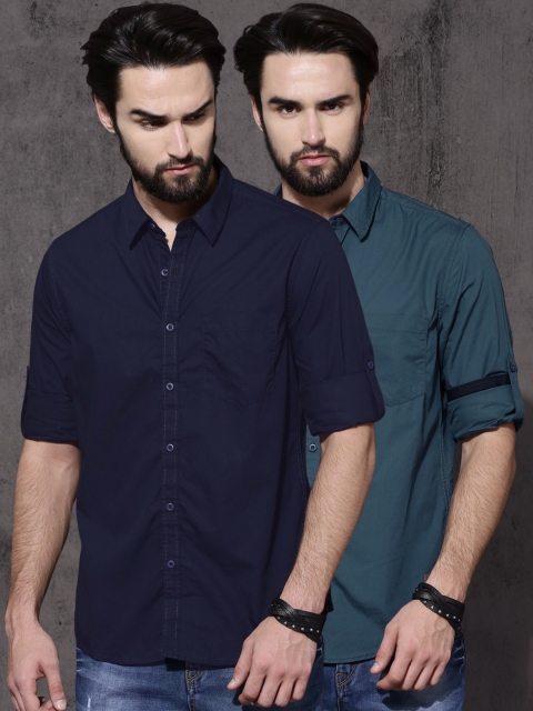 

Roadster Pack of 2 Regular Fit Shirts, Navy blue