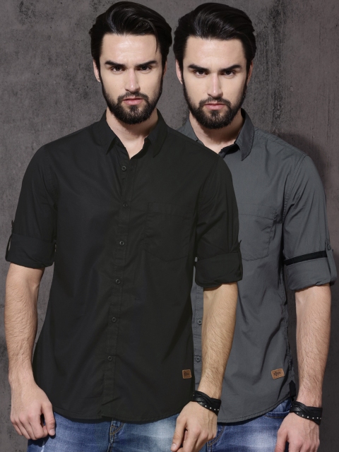 

Roadster Men Pack of 2 Solid Casual Shirts, Black