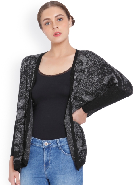 

ONLY Women Black & Grey Melange Self-Design Front-Open Sweater