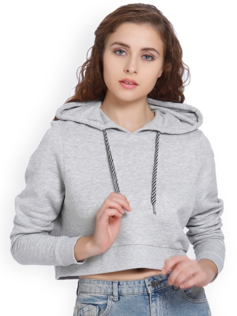 

ONLY Women Grey Melange Solid Hooded Sweatshirt