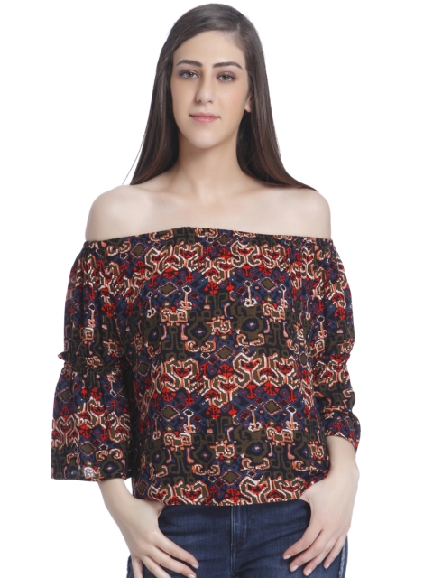 

ONLY Women Multicoloured Printed Bardot Top, Multi