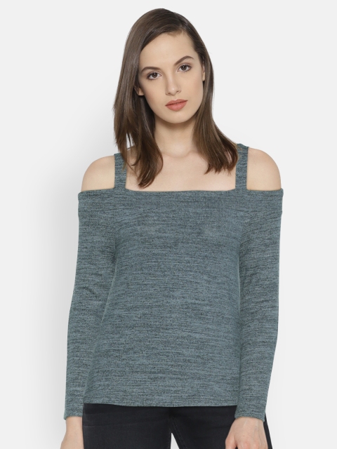 

ONLY Women Grey Solid Cold-Shoulder Top