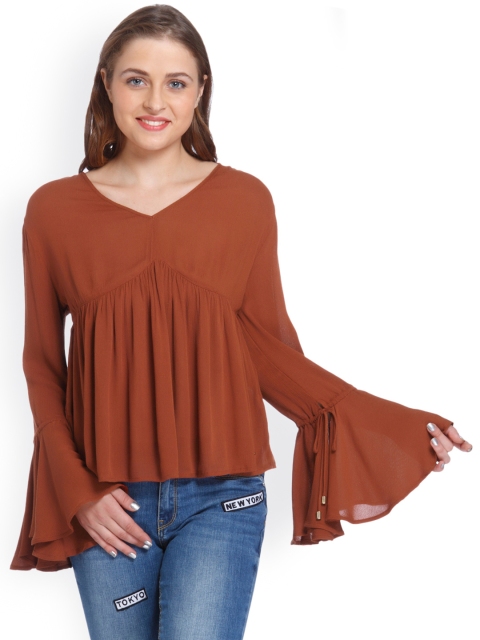 

ONLY Women Rust Red Solid Top