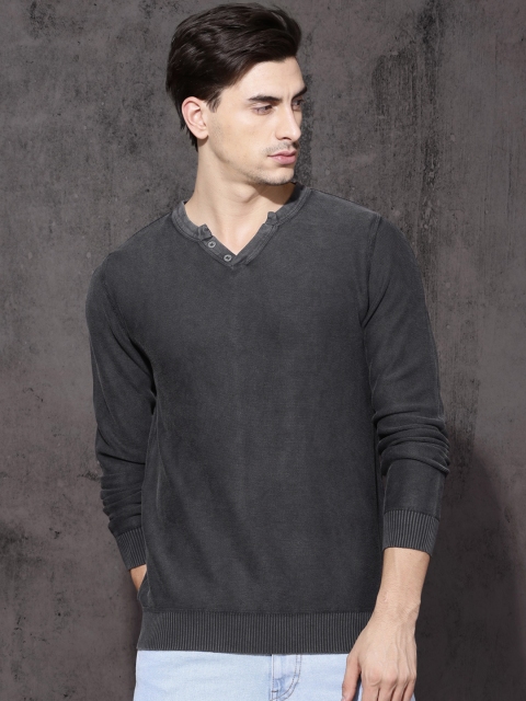 

Roadster Men Charcoal Grey Solid Pullover