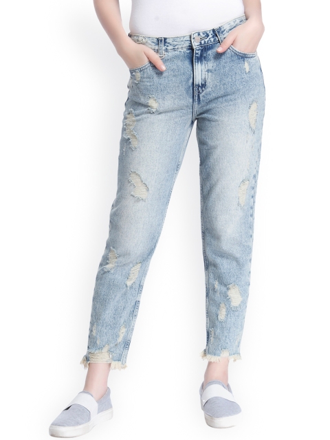 

ONLY Women Blue Regular Fit Mid-Rise Mildly Distressed Jeans