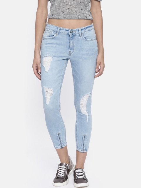 

ONLY Women Blue Skinny Fit Low-Rise Mildly Distressed Stretchable Jeans