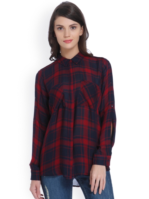 

ONLY Women Red & Navy Blue Checked Casual Shirt