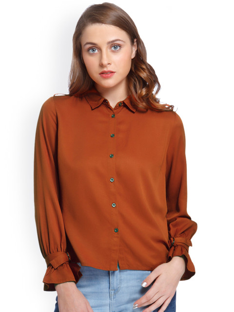 

ONLY Women Rust Brown Regular Fit Solid Casual Shirt
