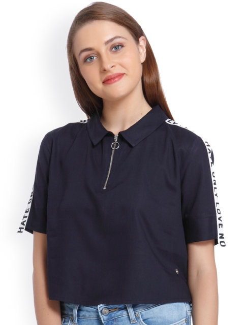 

ONLY Women Navy Solid Shirt Style Top, Navy blue