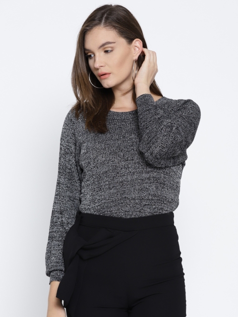 

ONLY Women Black & Silver-Toned Self Design Top