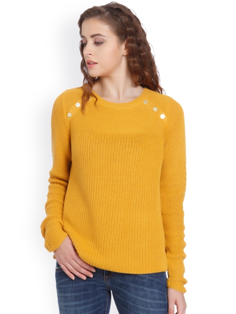 

ONLY Women Mustard Yellow Self Design Pullover