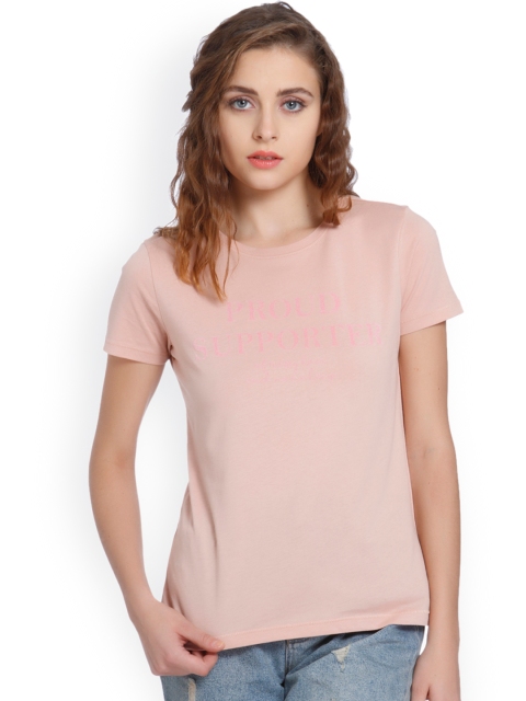 

ONLY Women Beige Printed Round Neck T-Shirt