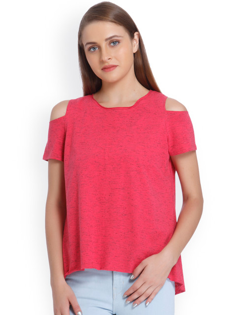 

ONLY Women Pink Solid High-Low Top