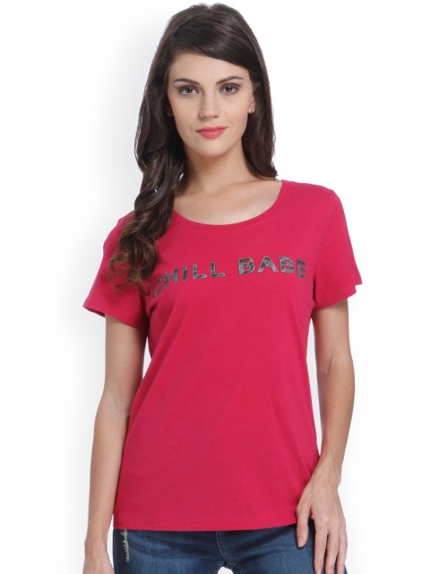 

ONLY Women Pink Printed Round Neck T-Shirt
