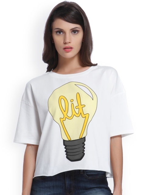 

ONLY Women White Printed Round Neck T-shirt