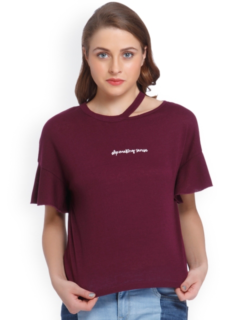 

ONLY Women Purple Solid Round Neck T-shirt
