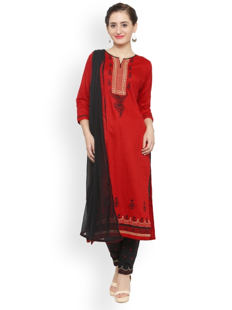 

Kvsfab Red & Black Cotton Blend Unstitched Dress Material