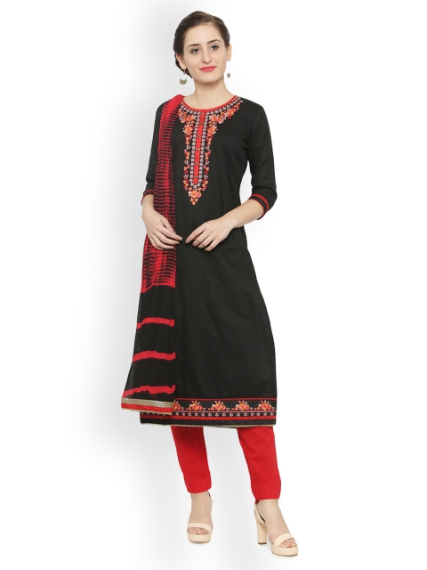 

Kvsfab Black & Maroon Cotton Blend Unstitched Dress Material