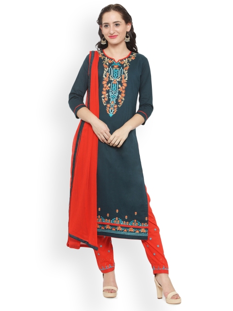 

Kvsfab Blue & Red Cotton Blend Unstitched Dress Material