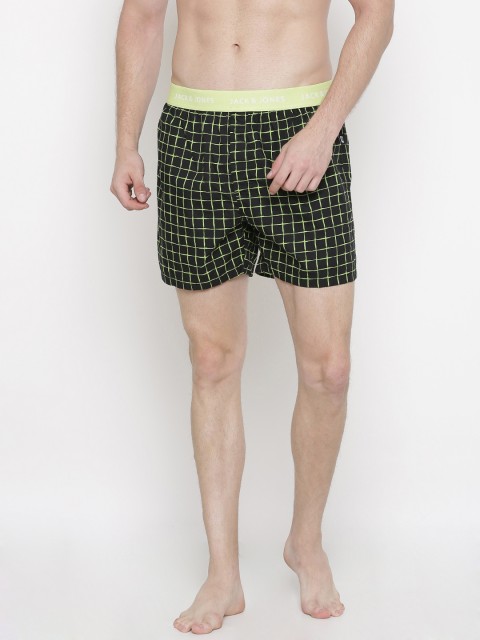 

Jack & Jones Men Black & Green Checked Pure Cotton Boxers 1954483001