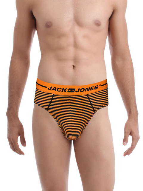 

Jack & Jones Men Orange & Black JJSUNFLAME Striped Briefs 1953871001