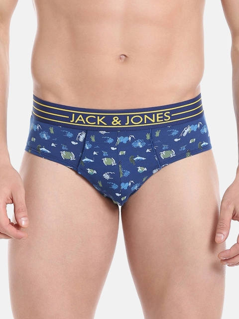 

Jack & Jones Men Blue & Green Printed Basic Briefs 1955289001