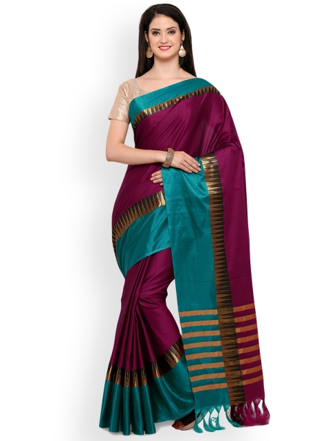 

Saree mall Magenta & Blue Silk Blend Woven Design Banarasi Saree