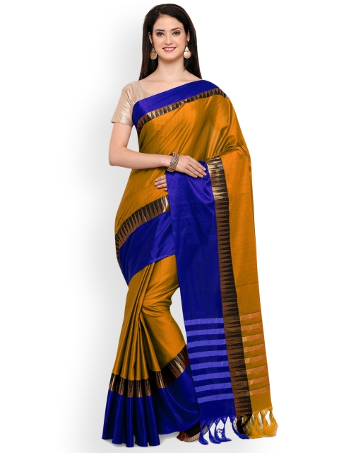 

Saree mall Mustard & Blue Silk Blend Woven Design Banarasi Saree