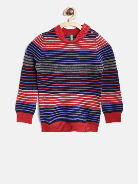 

United Colors of Benetton Boys Blue & Red Striped Pullover