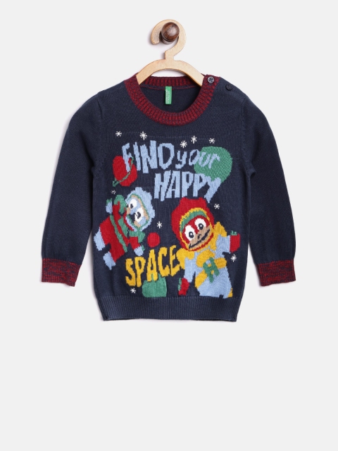 

United Colors of Benetton Boys Navy Blue Self Design Pullover