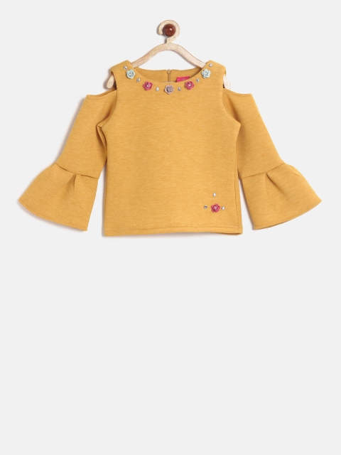 

Tiny Girl Mustard Yellow Embellished Cold-Shoulder Top