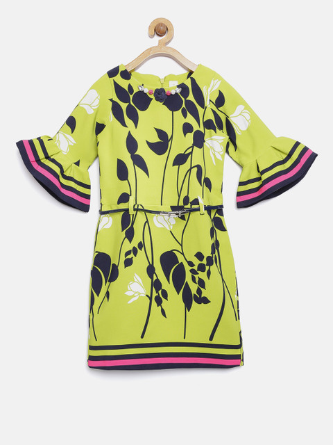 

Tiny Girl Girls Green Printed A-Line Dress