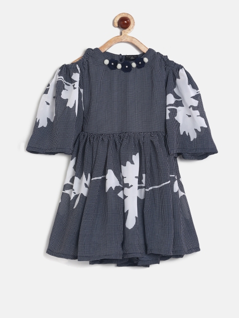 

Tiny Girl Navy Blue Printed Fit and Flare Dress