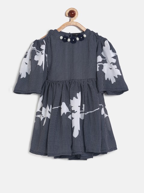 

Tiny Girl Navy Blue Printed Fit and Flare Dress