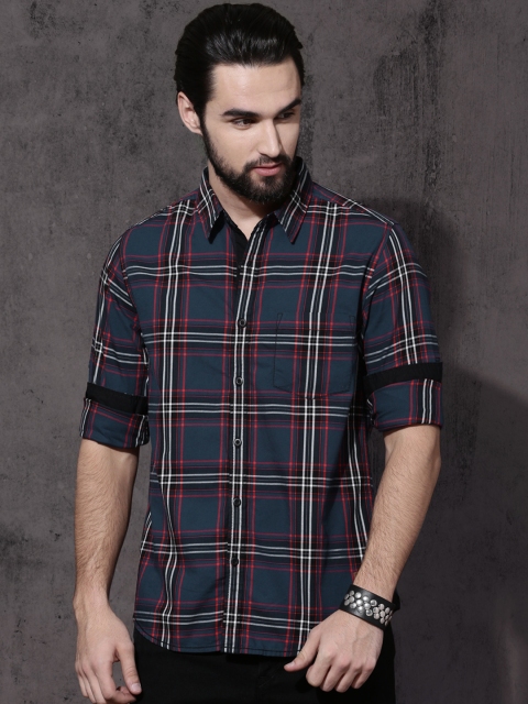 

Roadster Men Navy Blue & Black Checked Casual Shirt