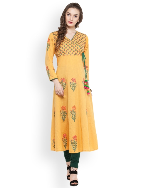 

Bitterlime Women Mustard Block Print Anarkali Kurta