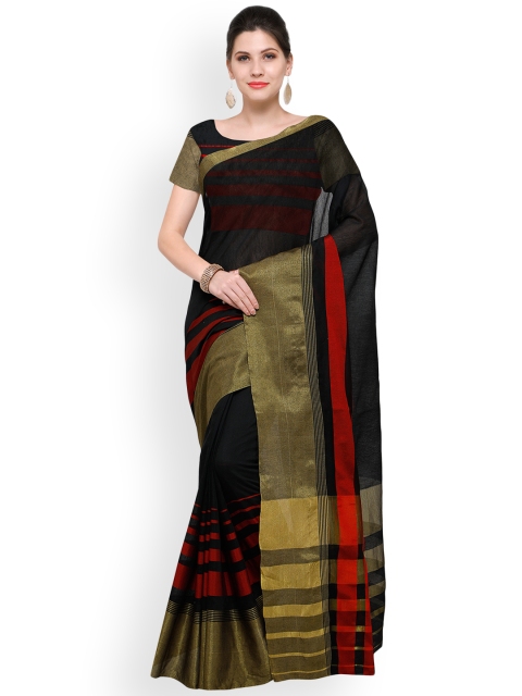 

Satrani Black & Gold-Toned Silk Blend Solid Saree