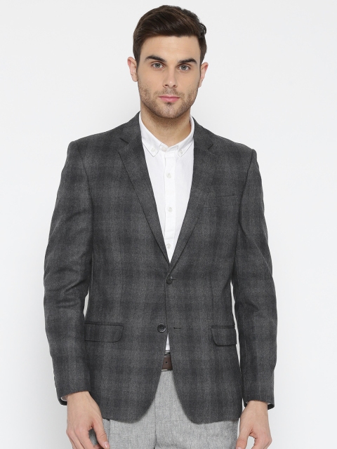 

Arrow Grey Melange Single-Breasted Checked Formal Blazer