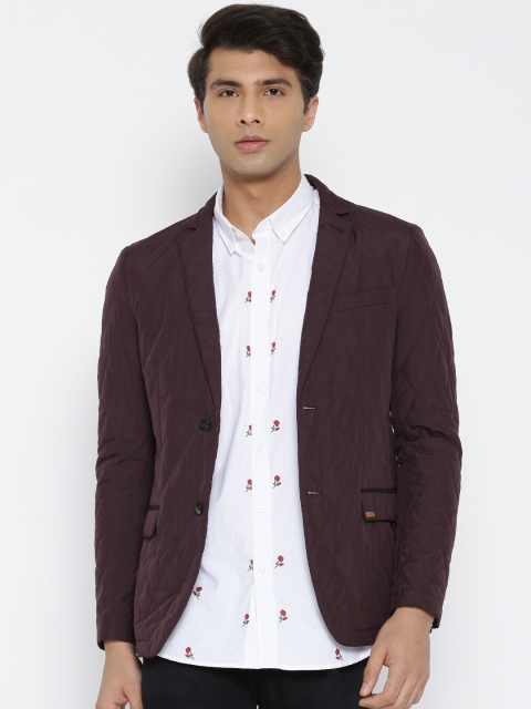 

Arrow Sport Burgundy Single-Breasted Body Regular Tailored Fit Quilted Casual Blazer