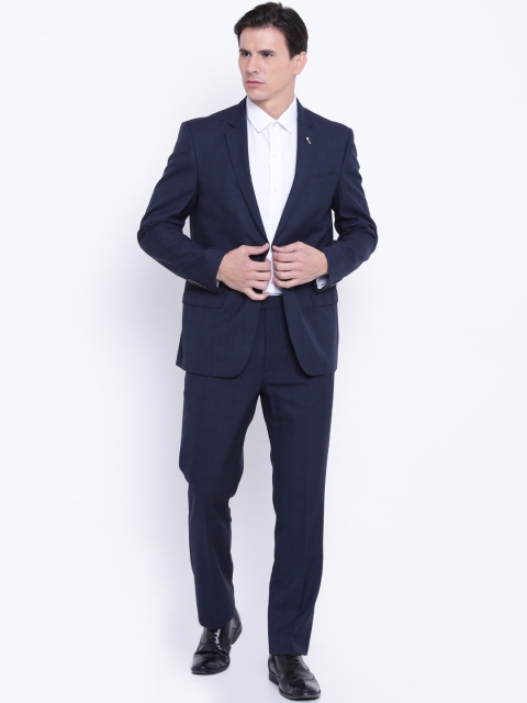 

Arrow Navy Tailored Fit Single-Breasted Self-Checked Formal Suit, Navy blue