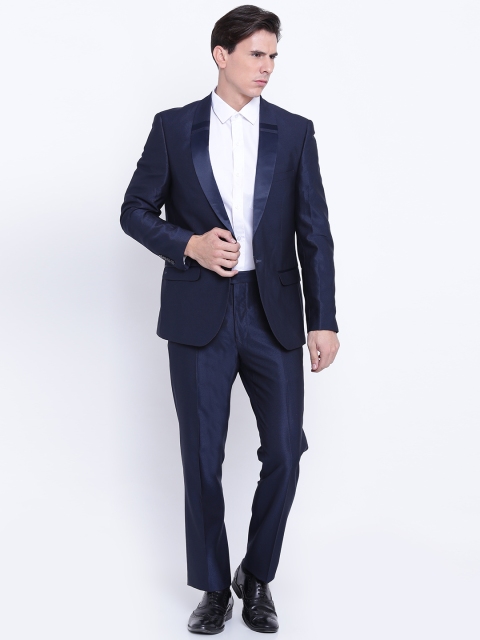 

Arrow Navy Body Tailored Fit Self-Design Single-Breasted Partywear Suit, Navy blue