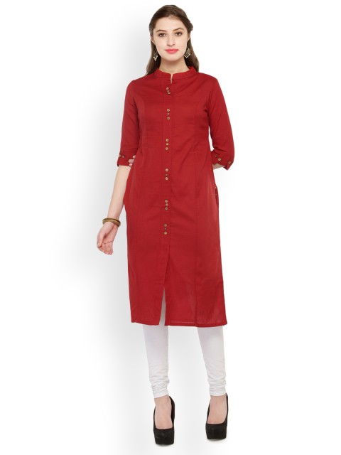 

Laabha Women Red Solid A-Line Kurta