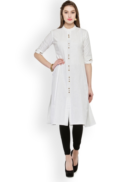 

Laabha Women White Solid A-Line Kurta