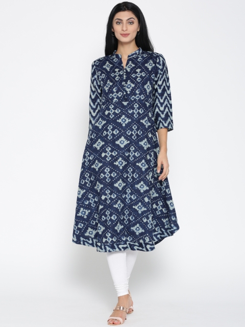 

Jashn Women Blue Printed A-Line Kurta